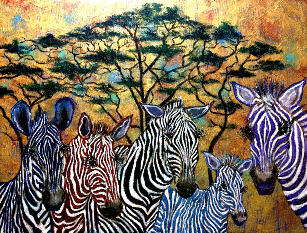 Zebras In Color 2019 36x48 Huge Original Painting by Gaylord Soli  (Gaylord)