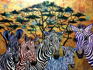 Zebras In Color 2019 36x48 Huge Original Painting - Gaylord Soli (Gaylord) Zebras In Color 2019 36x48 Huge Original Painting - Gaylord Soli (Gaylord)