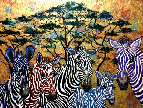 Zebras In Color 2019 36x48 Huge Original Painting - Gaylord Soli  (Gaylord)