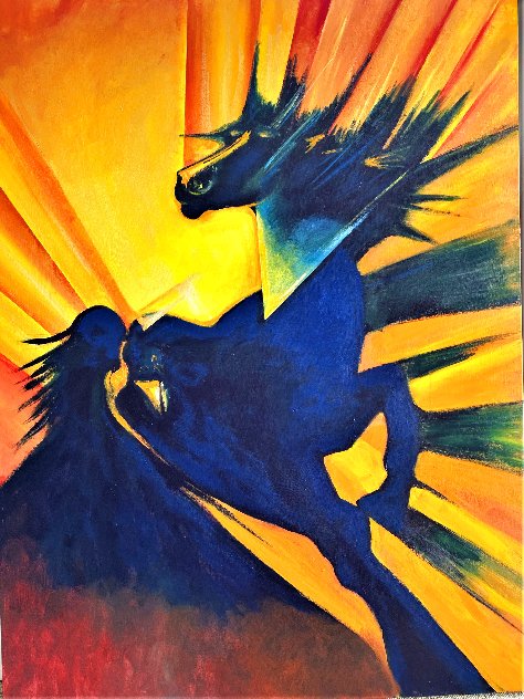 Alastor Powerful Black Horse 2020 48x36 Huge Original Painting by Gaylord Soli  (Gaylord)