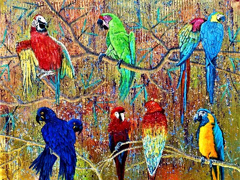 Macaw Family 2021 36x48 - Huge Original Painting - Gaylord Soli  (Gaylord)