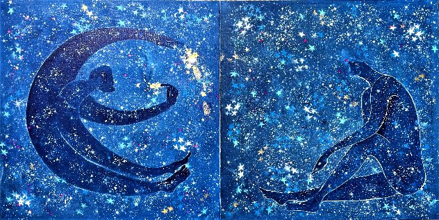 Future is in the Stars Diptych 2022 36x72 - Huge Mural Sized Original Painting by Gaylord Soli  (Gaylord)