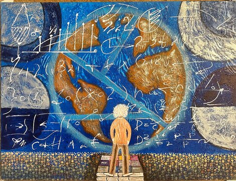 Einstein Genius is 1% Talent and 99% Hard Work 2024 30x40 - Huge - Signed Twice Original Painting - Gaylord Soli  (Gaylord)