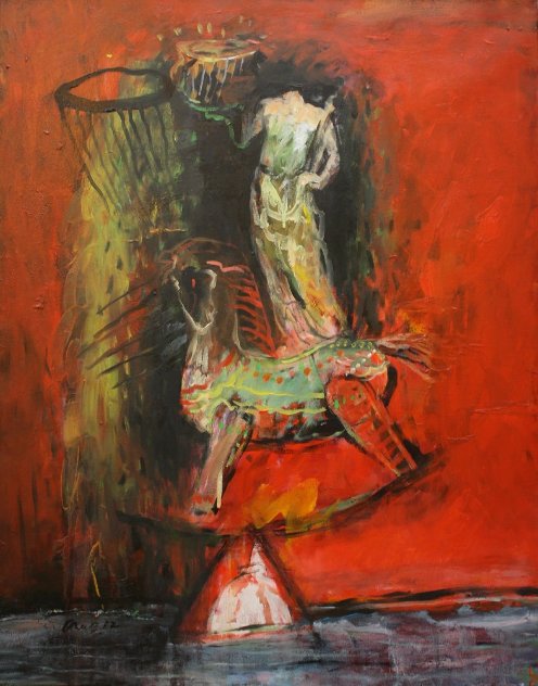 Guardian, His Horse And Sthupa 2012 24x30 Original Painting by Geeth Kudaligamage