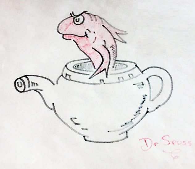 Fish in a Teapot Drawing 1970 21x19 Drawing by Dr. Seuss
