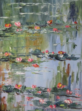 Les Nympheas (Waterlilies) Chez Claude  2002 14x16 Original Painting - Marie-Ange Gerodez