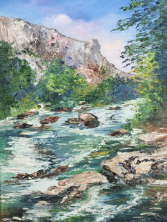 Fontaine De Vaucluse 2002 30x24 Original Painting - Marie-Ange Gerodez Fontaine De Vaucluse 2002 30x24 Original Painting - Marie-Ange Gerodez