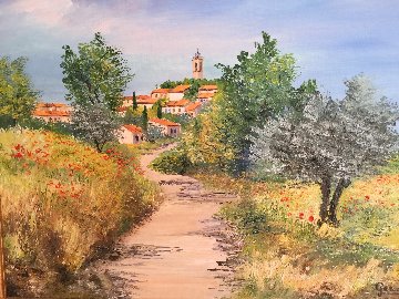 Village De Puimoisson Pres De Moustier 2002 27x36 Original Painting - Marie-Ange Gerodez Village De Puimoisson Pres De Moustier 2002 27x36 Original Painting - Marie-Ange Gerodez