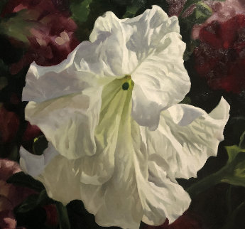 White Petunia With Red 1995 28x33 Original Painting - Michael Gerry White Petunia With Red 1995 28x33 Original Painting - Michael Gerry