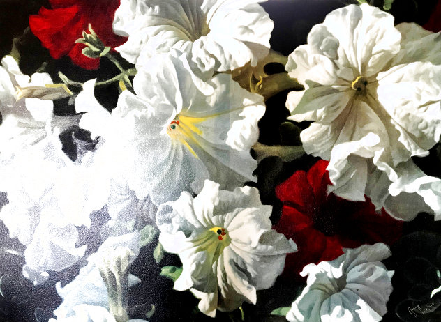 Red and White Petunias 1995 Embellished - Huge Limited Edition Print by Michael Gerry