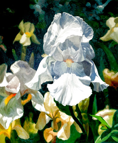 White Iris with Ochre 1997 40x30 - Huge Original Painting - Michael Gerry