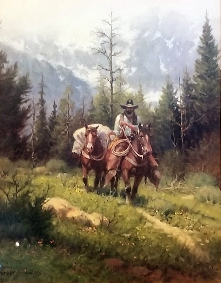 G. Harvey, Untitled Print, Cowboy With Pack Horse By G. Harvey