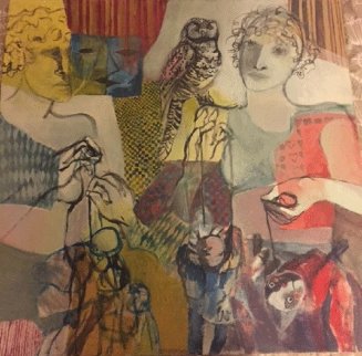 Marioneitistes + Domespe 1992 32x32 Original Painting - Ghitta Caiserman-Roth Marioneitistes + Domespe 1992 32x32 Original Painting - Ghitta Caiserman-Roth