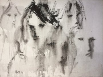 Untitled (Six Faces)  1971 30x40 Huge Original Painting - Gino Hollander