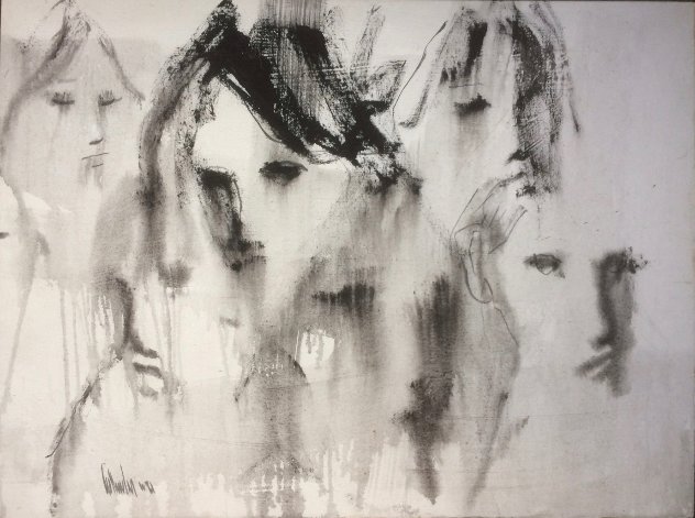 Untitled (Six Faces)  1971 30x40 Huge Original Painting by Gino Hollander