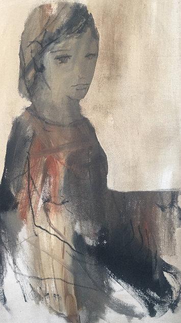 Portrait of Girl 1970 45x30 Huge Original Painting by Gino Hollander