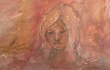 Young Girl's Face 1965 25x41 Huge Original Painting - Gino Hollander