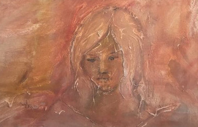 Young Girl's Face 1965 25x41 Huge Original Painting by Gino Hollander