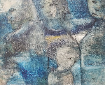Untitled (4 Faces Blue) 1966 24x30 Original Painting - Gino Hollander