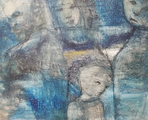 Untitled (4 Faces Blue) 1966 24x30 Original Painting - Gino Hollander