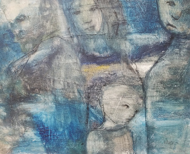 Untitled (4 Faces Blue) 1966 24x30 Original Painting by Gino Hollander