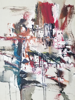 Untitled Abstract Expressionist Painting 1966 25x19 Original Painting - Gino Hollander