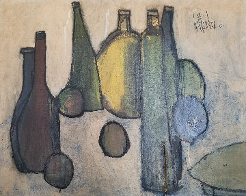 Untitled Oil on Canvas - 6 Bottles 1963 24x31 Original Painting - Gino Hollander