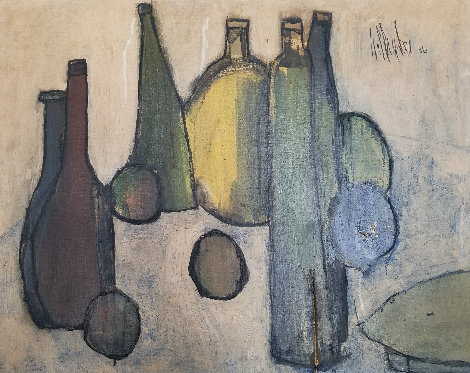 Untitled Oil on Canvas - 6 Bottles 1963 24x31 Original Painting - Gino Hollander