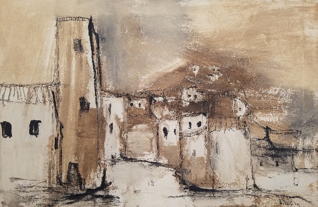 Untitled  - (Pueblos) 1966 21x31 - New Mexico Original Painting by Gino Hollander