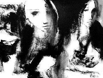Untitled Painting - Two Girls 1972 34x44 Original Painting - Gino Hollander Untitled Painting - Two Girls 1972 34x44 Original Painting - Gino Hollander