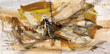 Untitled - Boat on Sea 1972 20x40 Original Painting - Gino Hollander Untitled - Boat on Sea 1972 20x40 Original Painting - Gino Hollander