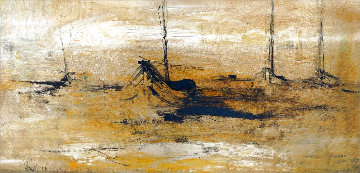 Untitled Landscape 1971 25x45 Huge  Original Painting - Gino Hollander