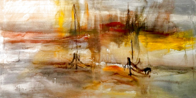 Abstract Seascape 1969 34x67 - Huge  Original Painting by Gino Hollander