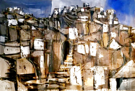 Untitled Cityscape 1994 48x71 - Huge Mural Size Original Painting - Gino Hollander
