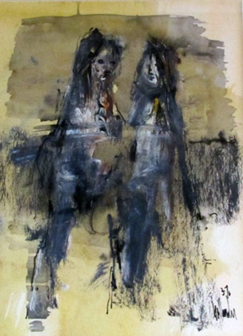 Untitled (Two Figures) 1976 12x10 Original Painting by Gino Hollander