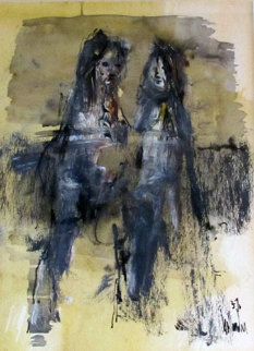 Untitled (Two Figures) 1976 12x10 Original Painting - Gino Hollander Untitled (Two Figures) 1976 12x10 Original Painting - Gino Hollander