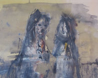 Untitled (Two Figures) 1976 12x10 Original Painting by Gino Hollander - 2
