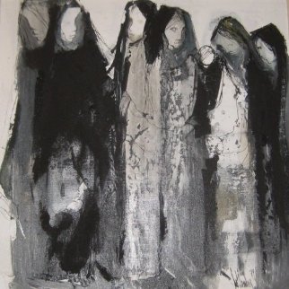 Las Mujeres 1979 30x30 Original Painting - Gino Hollander Las Mujeres 1979 30x30 Original Painting - Gino Hollander