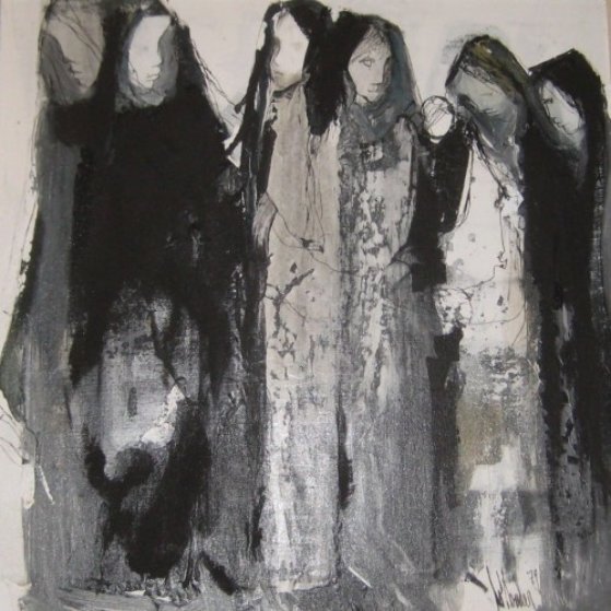 Las Mujeres 1979 30x30 Original Painting by Gino Hollander Las Mujeres 1979 30x30 Original Painting by Gino Hollander