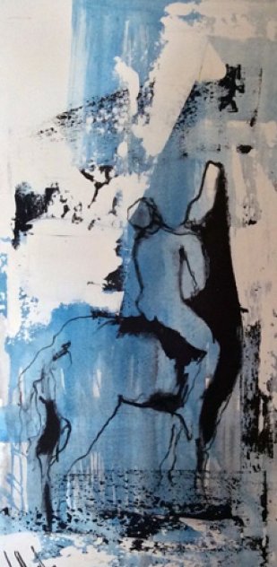 Untitled Blue Figure 1975 41x21 Original Painting by Gino Hollander