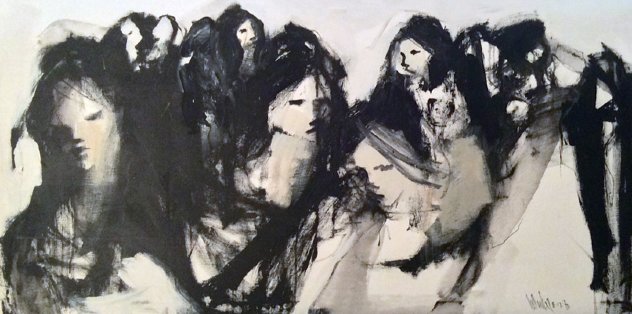 Untitled Group of Ladies 1970 35x66 Original Painting by Gino Hollander