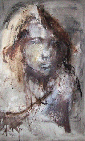 Women's Portrait 1969 39x23 - Early Original Painting - Gino Hollander