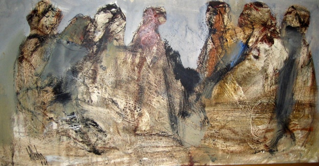 Five Women 1969 21x41 Huge Original Painting by Gino Hollander