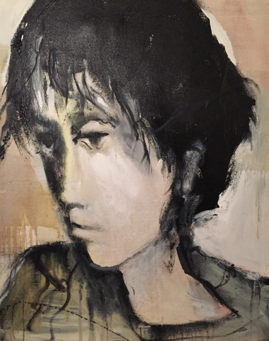 Untitled (Head of a Young Man) 1983 40x40 Huge Original Painting by Gino Hollander