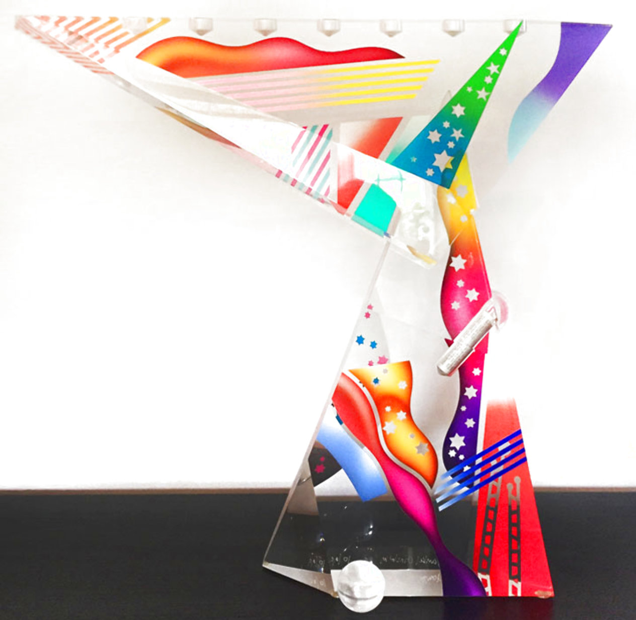 Yankel Ginzburg , acrylic sculpture, Menorah by Yankel Ginzburg For