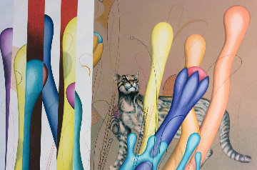 Feline And Ladders 1983 Limited Edition Print - Yankel Ginzburg Feline And Ladders 1983 Limited Edition Print - Yankel Ginzburg
