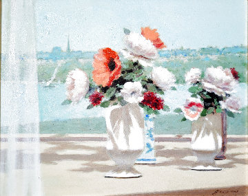 Flowers in the Window 25x29 Original Painting - Andre Gisson