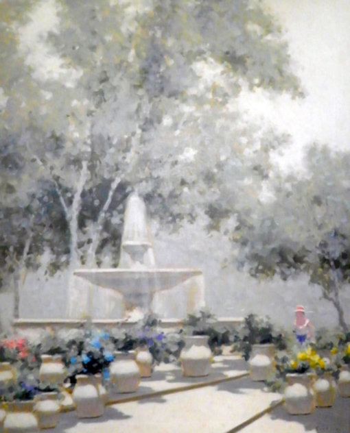 Woman And Fountain in the Tuileries Garden 37x31 1950 Paris, France Original Painting by Andre Gisson
