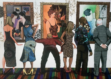 Spectators At the Tarkay Exhibit 2014 Embellished Limited Edition Print - Marcus Glenn Spectators At the Tarkay Exhibit 2014 Embellished Limited Edition Print - Marcus Glenn