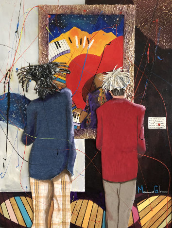Basquiat and Warhol With Glenn, From the Series a Day At the Gallery 2006 35x28 Original Painting - Marcus Glenn